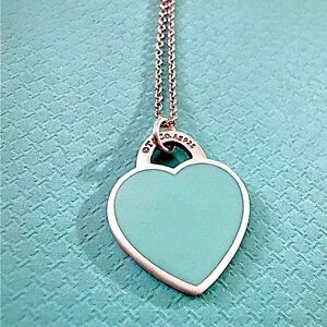 Tiffany & Co 925 Silver Return to Tiffany Blue Enamel Small Heart Tag Necklace